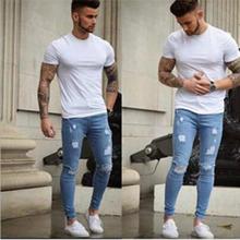 Men Jeans Stretch Destroyed Ripped Design for Male Skinny Simple Personality Denim Trousers