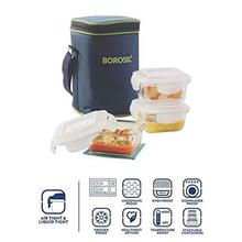 Borosil Glass Lunch Box Set of 3, 320 ml,Microwave Safe