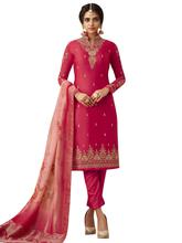 Stylee Lifestyle Magenta Satin Embroidered Dress Material (2271)