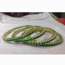 Green Stone Studded Bangles- size 2.6