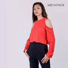 METAPHOR Red Shoulder Cut Top (Plus Size) For Women - MS06I