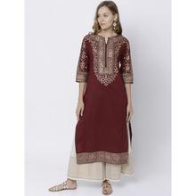 SALE- Vishudh Women Maroon Printed Straight Kurta (Top Only)