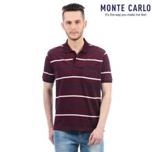 Monte Carlo Maroon /White Striped Regular Fit  Polo T-Shirt For Men- 467