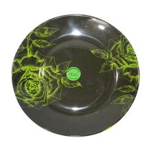 Black/Green Melamine Rose Printed Plates Set - 6 Pcs