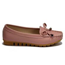 Peach Bow Stitched Closed Shoes For Women