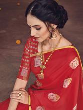 Stylee Lifestyle Red Banarasi Silk Jacquard Saree  - 2118
