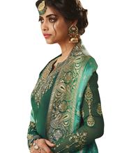 Stylee Lifestyle Green Satin Embroidered Dress Material - 2360