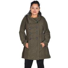 Dark Green Front Buttoned Polar Fleece Jacket-WJK4383