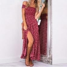 Slash Neck Boho Maxi Dress Summer 2019 Women Elegant Short