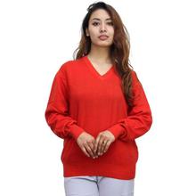 Orange V-Neck Solid Sweater For Women