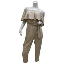 Cream Off-Shoulder Plain Jumpsuit For Women