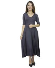 Dark Grey Cotton Mix Midi Dress For Women-WDR5135