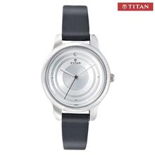 Titan 2481SL02 Tagged Leather Strap Silver Dial Watch For Women- Black