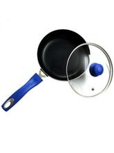 DeviDayal Black Non Stick Soft Touched Blue Handle Fry Pan With Glass Lid-(200 mm)