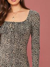 SHEIN Tie Neck Leopard Print Bodycon Dress