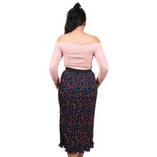 Navy Blue Floral Long Midi Skirt for Women