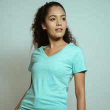 Hills & Clouds V Neck T-Shirt For Women (Turquoise)