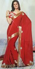 Red Saree With Stylish Floral Butta And Golden Border