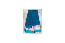 Blue Check/Golden Border High Quality banarasi Silk Saree