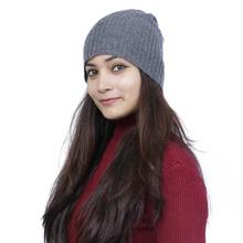 Smoke Grey Solid Mix Cashmere Cap For Women