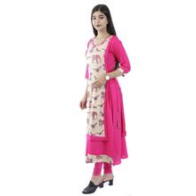 Pink Slub Rayon Ethnic Printed Double Layered Kurti For Women-