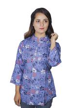 Blue Floral Printed Mandarin Neck Tunic - (BIS2)