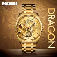 SKMEI 9193 Gold Dragon Quartz Luxury Stainless Steel Alloy Business Waterproof Wristwatches For Men