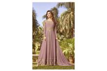 Peach Embroidered Semi Stitched Gown With Dupatta Set For Women- HBG102