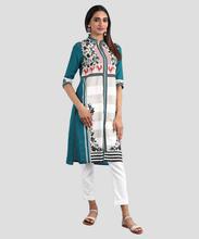 Kapadaa: W Women Printed Straight Kurta  (Green)