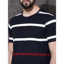 Men Navy Blue Striped Round Neck T-shirt