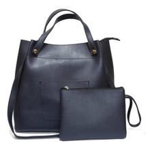 Navy Blue Front Pocket 2 in 1 Tote Bag For Women