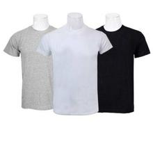 Pack Of 3 Plain 100% Cotton T-Shirt For Men-Grey/White/Black