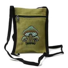 Green Hemp Mushroom Embroidered Sling Bag For Women