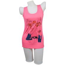 Pink Cartoon Printed Tank Top For Women