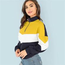 Women Hoodies Multicolor Minimalist O-Ring Zip Front Cut Sew