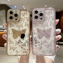 For iPhone 15 14 13 Pro Max 12 11 XR X 7 8 Plus for iPhone 11 12 Pro XS Max Glitter Plating Silicone Soft Case Cover Clear Butterfly Protective Shell