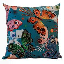 Blue Butterfly Printed Velvet Cushion Cover