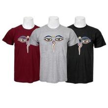 Pack Of 3 Eye Printed 100% Cotton T-Shirt For Men-Maroon/Grey/Black