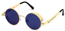 Blue Golden  Classic Vintage Gothic Steampunk Round Sunglass- Unisex