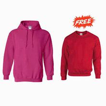 Buy One Hot Pink Fleece Hoodie and get One Red Fleece Sweat Shirt for Unisex Free