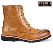 Takura Brown Hi Brogue Derby Casual Leather Boots For Men(XJ003)