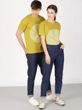 ether Unisex Mustard Yellow Printed Round Neck T-shirt