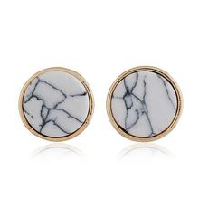 Gold Toned Marble Stud Round Earrings For Women