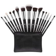 DUcare Makeup Brush Set Professional Foundation Face Powder Eyeshadow Blending Brush Tool with Leather Bag (15pcs, Black/Silver)