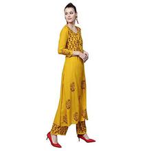 Ishin Women's Rayon Mustard Yellow Embellished Anarkali