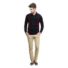 Men's Polo Neck Full Sleeve Jacquard Cotton Autumn Winter T-Shirt