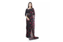 Black Net Floral Embroidered Saree with Unstitched Blouse For Women