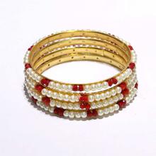 White/Red Crystal 4-Pieces Bangles Set For Women