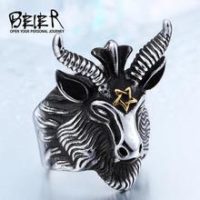 BEIER Vintage Stainless Steel Big Goat Head Ring Unique