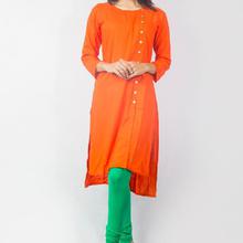 Bisesh Creation Orange Slub Rayon Side Buttoned Kurti for Women BC911